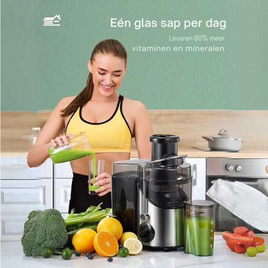 VIN® Sapcentrifuge voor Groenten & Fruit - Juicer met microfilter - Slowjuicer met Grote Vulopening - Fruitpers - 3 Snelheden - BPA-Vrij - Zwart/RVS van Merkloos — afbeelding 4