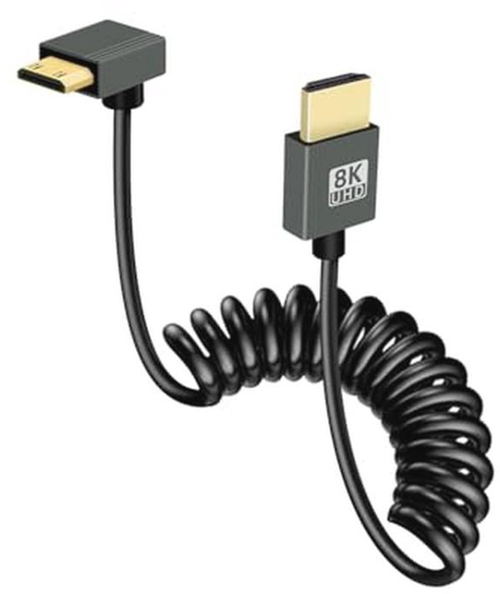 Mini HDMI naar HDMI Coiled Kabel - Ultra Dun 8K 60Hz High Speed 48Gbps