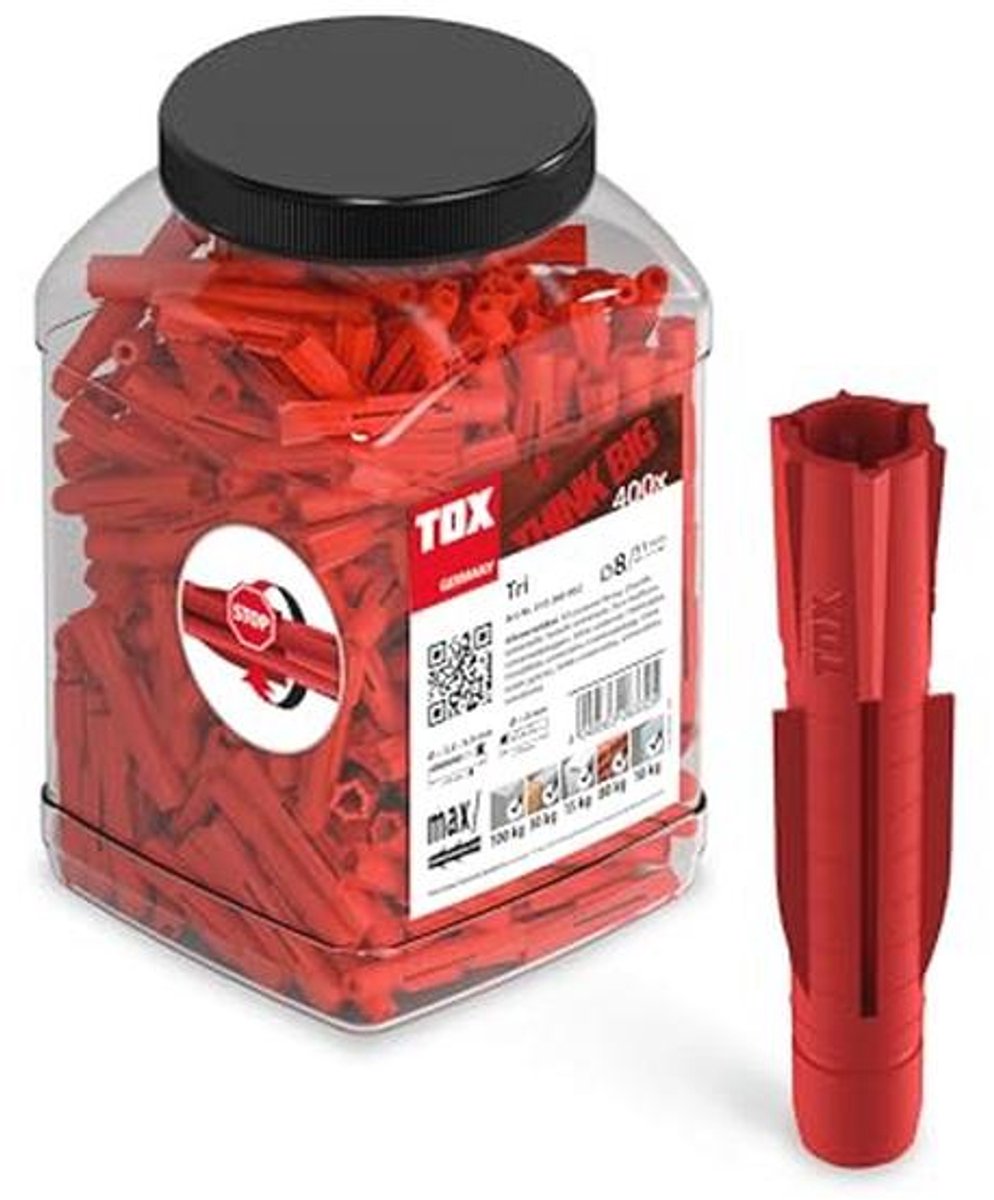 Universele Plug TRI 8 x 51 mm - 400 Stuks in Robuuste Blik - Geschikt voor Diverse Bouwmaterialen