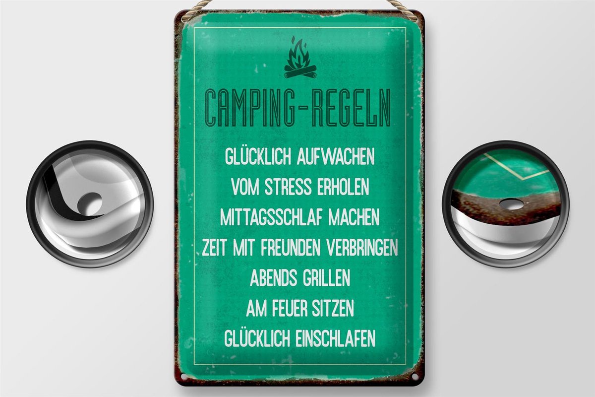 Blechschild Retro 20x30cm Camping Regeln Schild