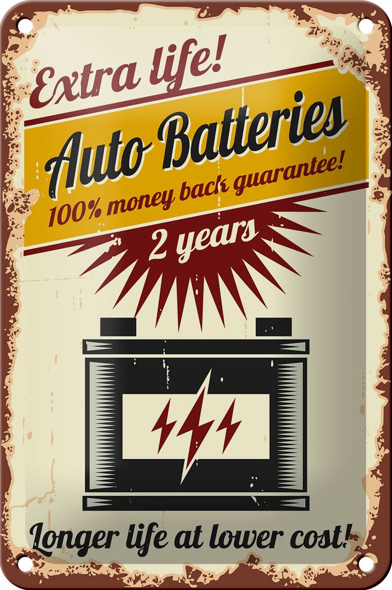 Blechschild Retro 12x18cm Extra Life Auto Batteries