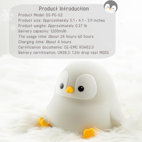 Pinguïn nachtlampje voor kinderen - Oplaadbaar pinguïnontwerp - Siliconenmateriaal van voedingskwaliteit - Dimmen met aanraakbediening - Grijs pinguïnontwerp - Perfecte dierendecoratie voor de babykamer - Schoencadeautjes sinterklaas van Merkloos — afbeelding 4