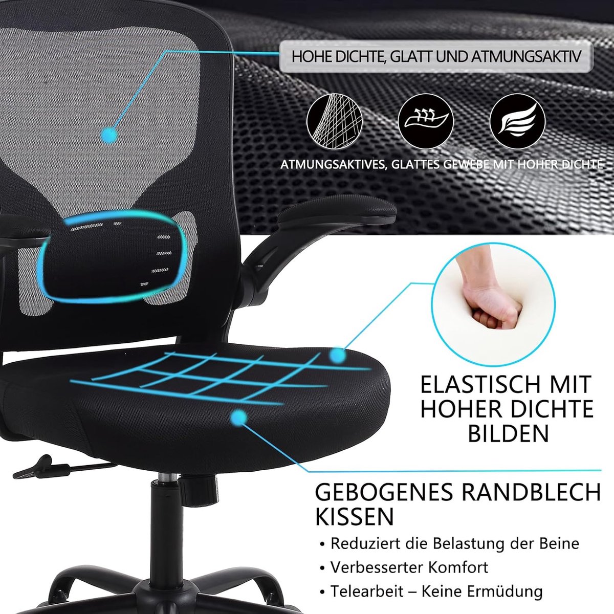 Ergonomische Bureaustoel met Ademende Mesh - 55x64x108 cm - Zwart - Mesh Rug – Inclusief Lendensteun - Medahomestore