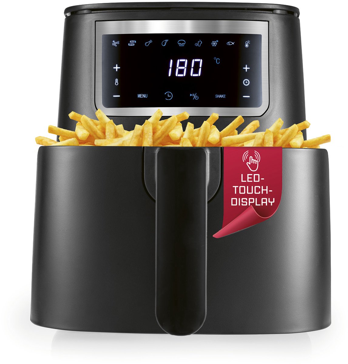 GOURMETmaxx 4L Airfryer heteluchtfriteuse met touchscreen 9 functies 8 programma’s – minibakoven, bijna zonder olie braden, spijltjes geschikt voor afwas