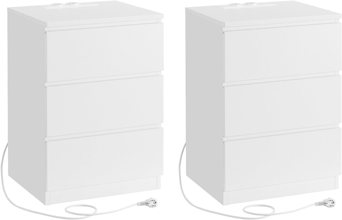 Nachtkastje – 2-delige set – Met 2 stopcontacten – Modern – Wolkenwit