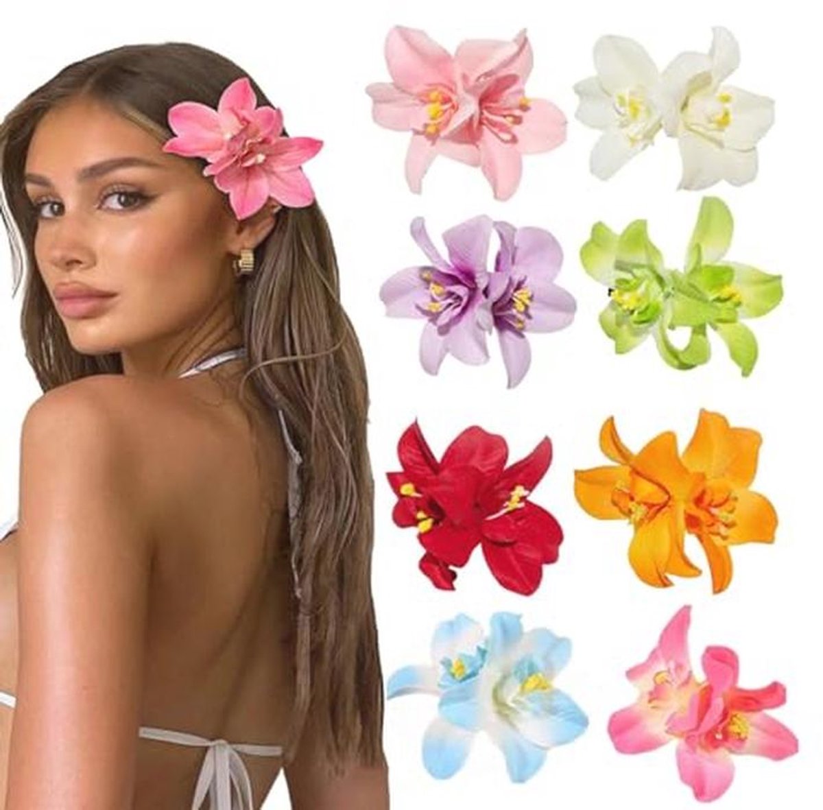 Bloemen haarspelden set van 8 - Hawaïaanse haaraccessoires voor feest en bruiloft