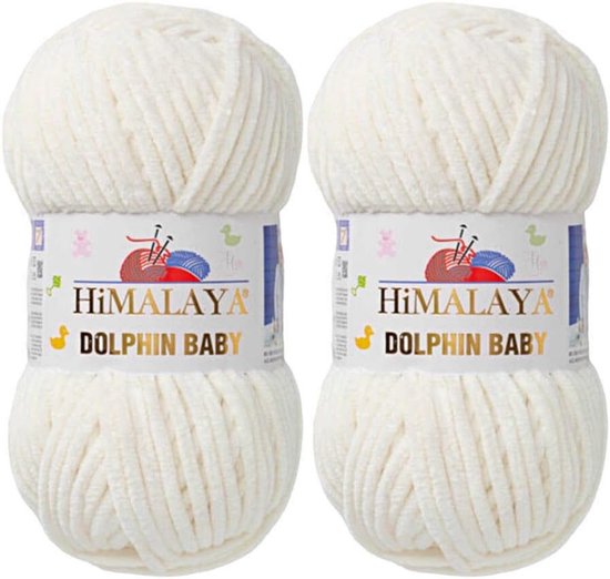 Himalaya Dolphin Bébé - (2 pièces) - 80308 Crème - Fils à coudre à Tricot et crocheter Dauphin 100 g - Couverture enfant en laine chenille Bella, velours épais et pelucheux, style amigurumi