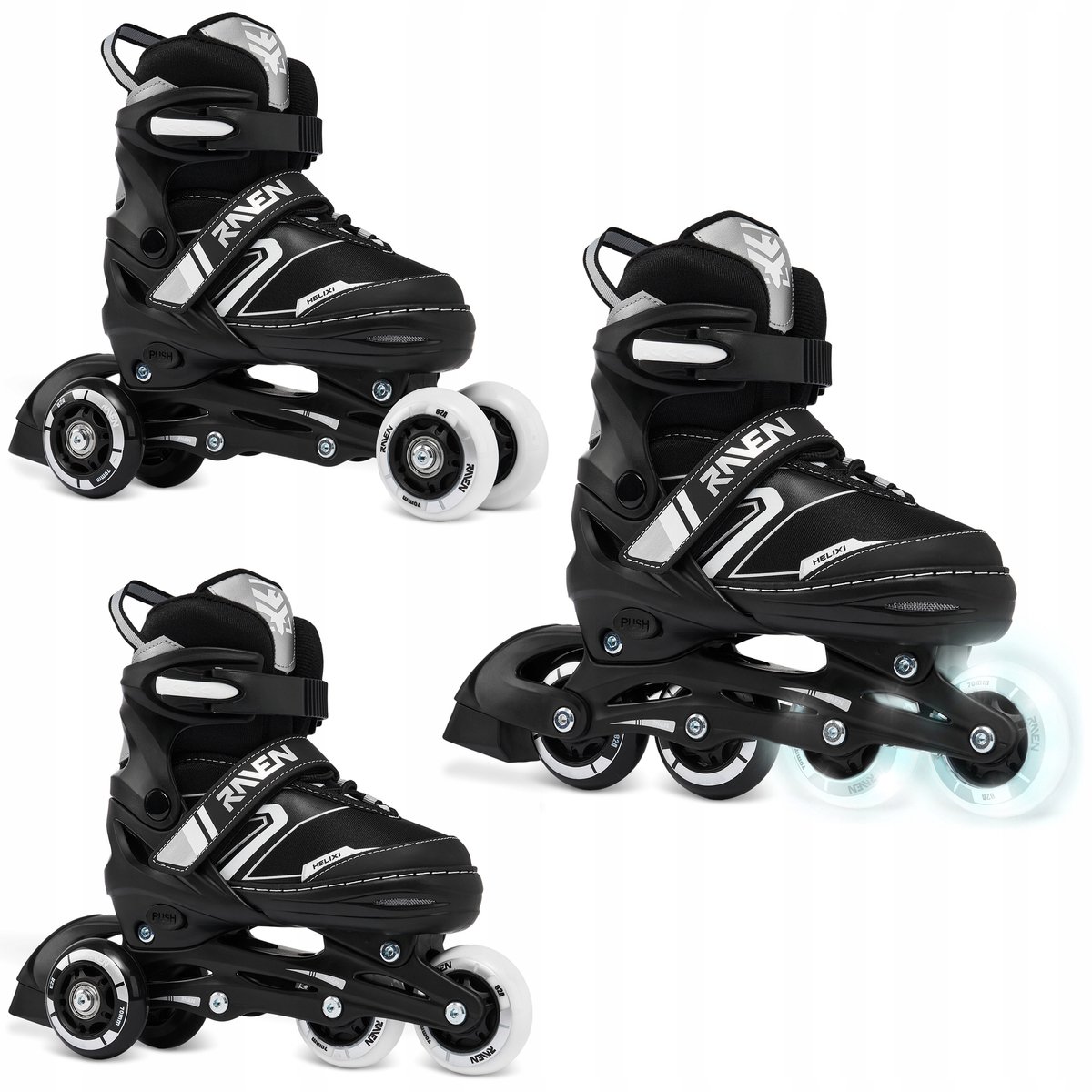 RAVEN Helixi 3w1 skates/rolschaatsen maat 30-33 LED-wiel RAVEN Helixi 3w1 skates/rolschaatsen maat 30-33 LED-wiel