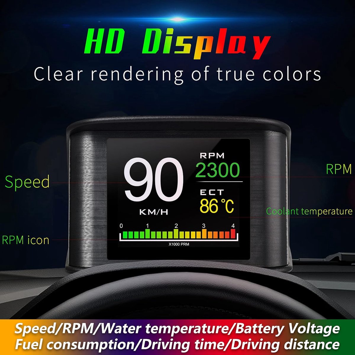 WiiYii P10 - HUD Head-Up Display Auto Snelheidsmeter OBD2 Slimme Digitale Tripcomputer OBD2 Scanner OBD2 Diagnostisch Hulpmiddel Snelheidsalarm thumbnail 3
