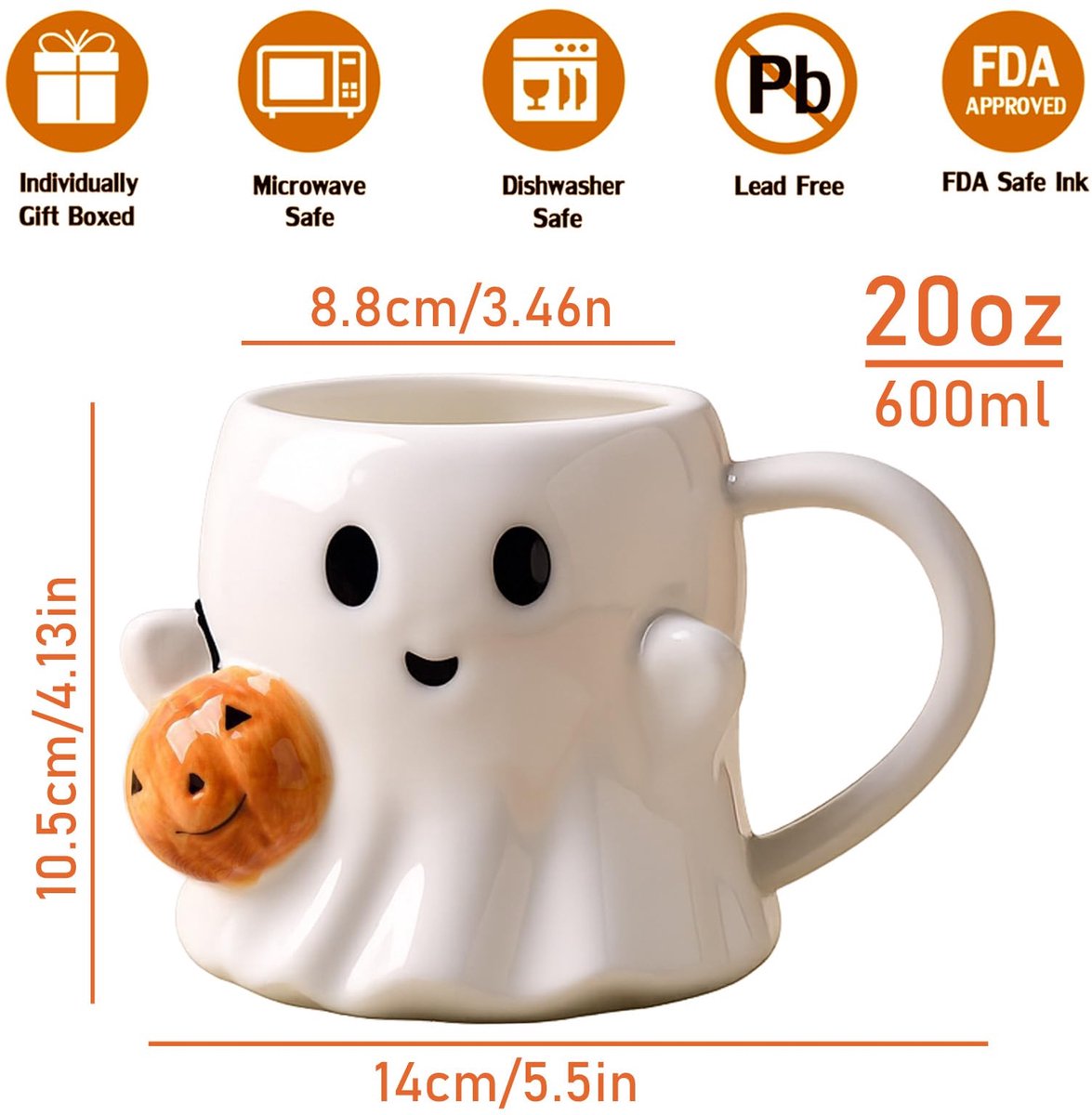 Ghost Keramische Koffie Mok - 20oz / 600ml Spooky Pompoen Ontwerp, Schattige Ghostly Mok voor Herfst Decor & Vakantie Koffie Liefhebbers — cadeau in Wonen & Interieur - foto 5