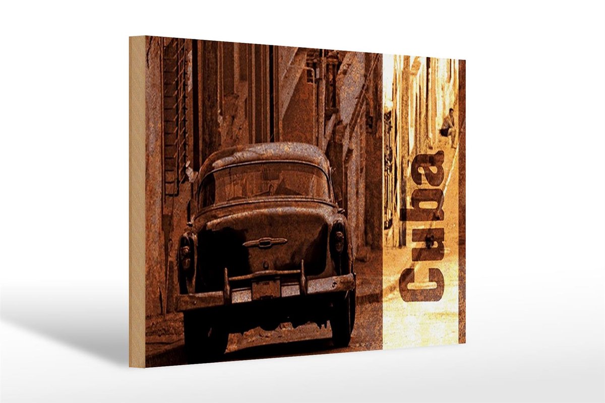 Holzschild Spruch 30x20cm Cuba Auto Oldtimer Retro