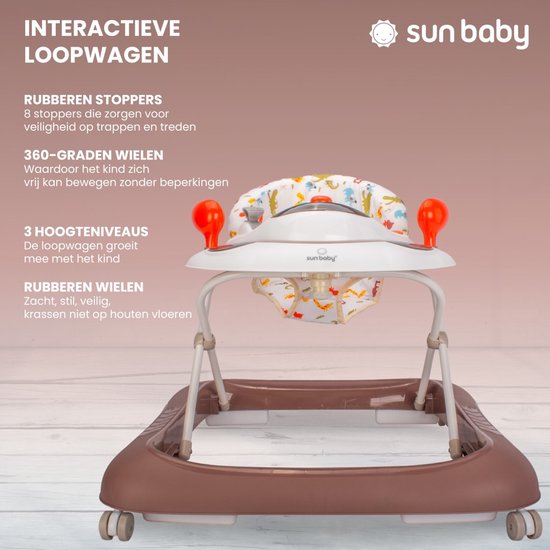 sun baby Loopstoel, baby walker vanaf 6 maanden, verstelbare hoogte, rubberen wielen - Wit met krokodillenprint van Merkloos — afbeelding 5