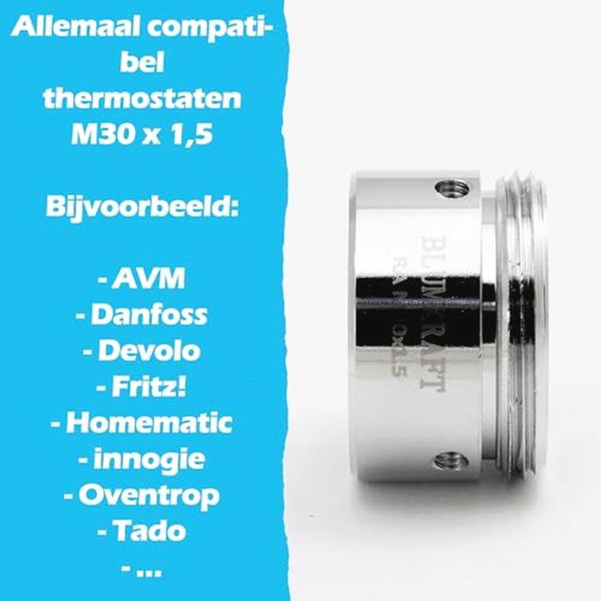 Radiatoradapter compatibel met Danfoss RA naar M30 x 1,5 thermostaat aansluiting