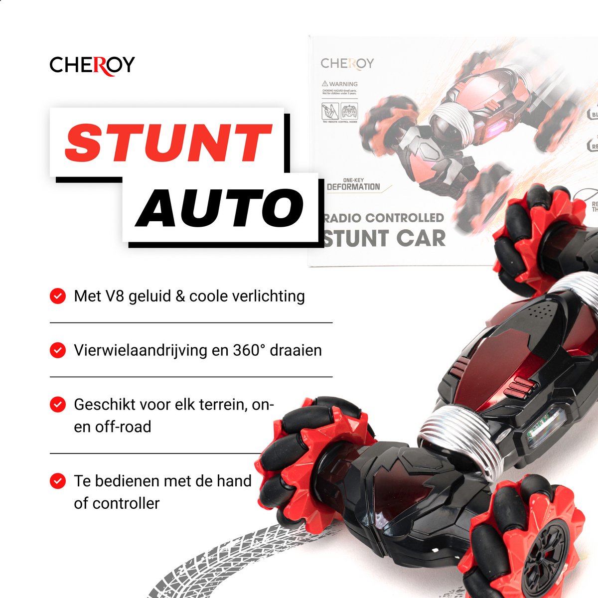 Chéroy RC Stunt Car - Rood - Radiografisch Bestuurbare Stunt Auto - RC Auto - Hyper 4WD Twist - Offroad - Speelgoed voor Binnen en Buiten — afbeelding 13