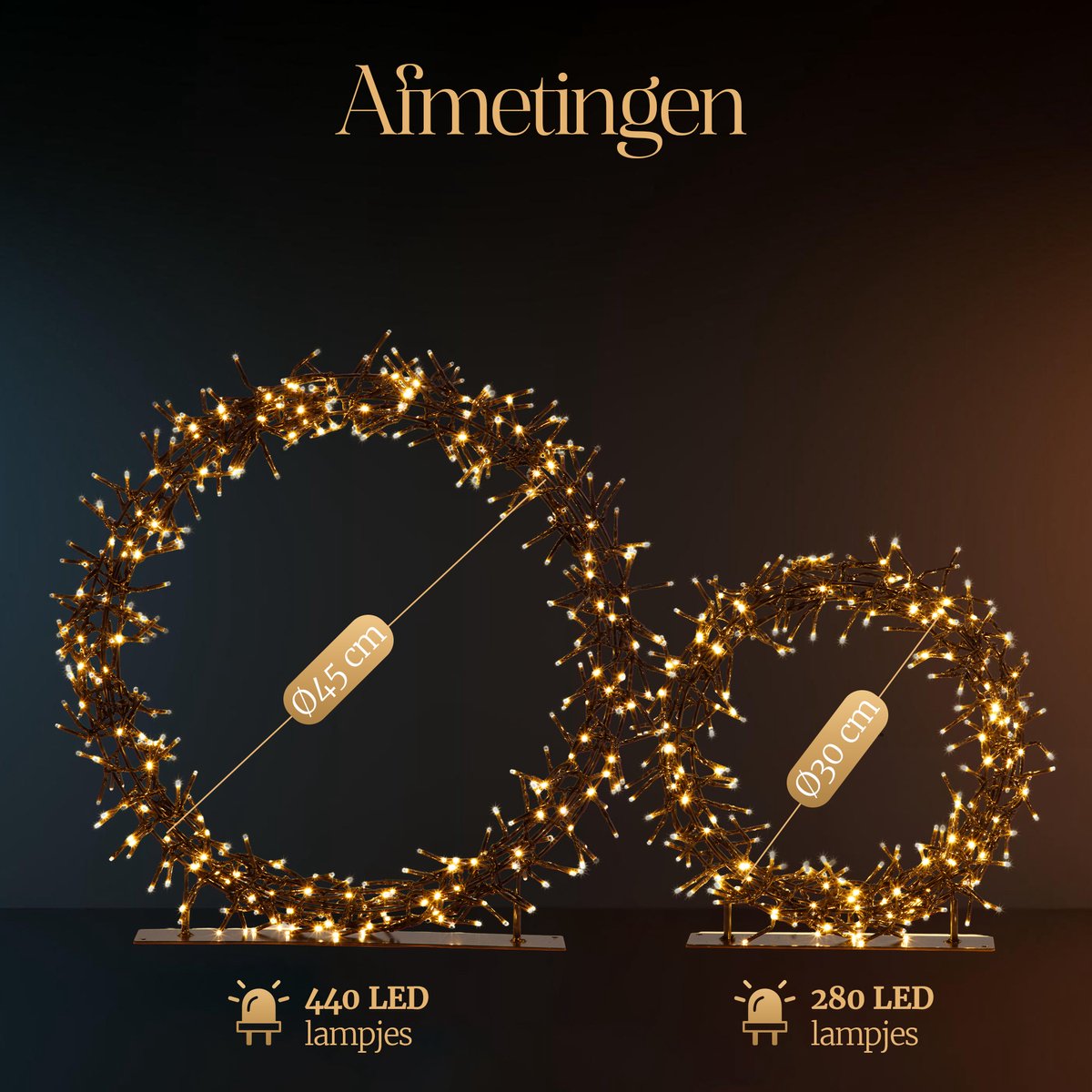 Meisterhome® 2 delige set LED Kerstkrans met standaard – Ø30 & Ø45 cm – 280 & 440 LEDS - IP44 - Warm wit - Kerstverlichting voor binnen en buiten - Timer & dimmer - Verlichting - Kerstversiering – Kerstdecoratie - Verlichte kerstkrans – foto 3
