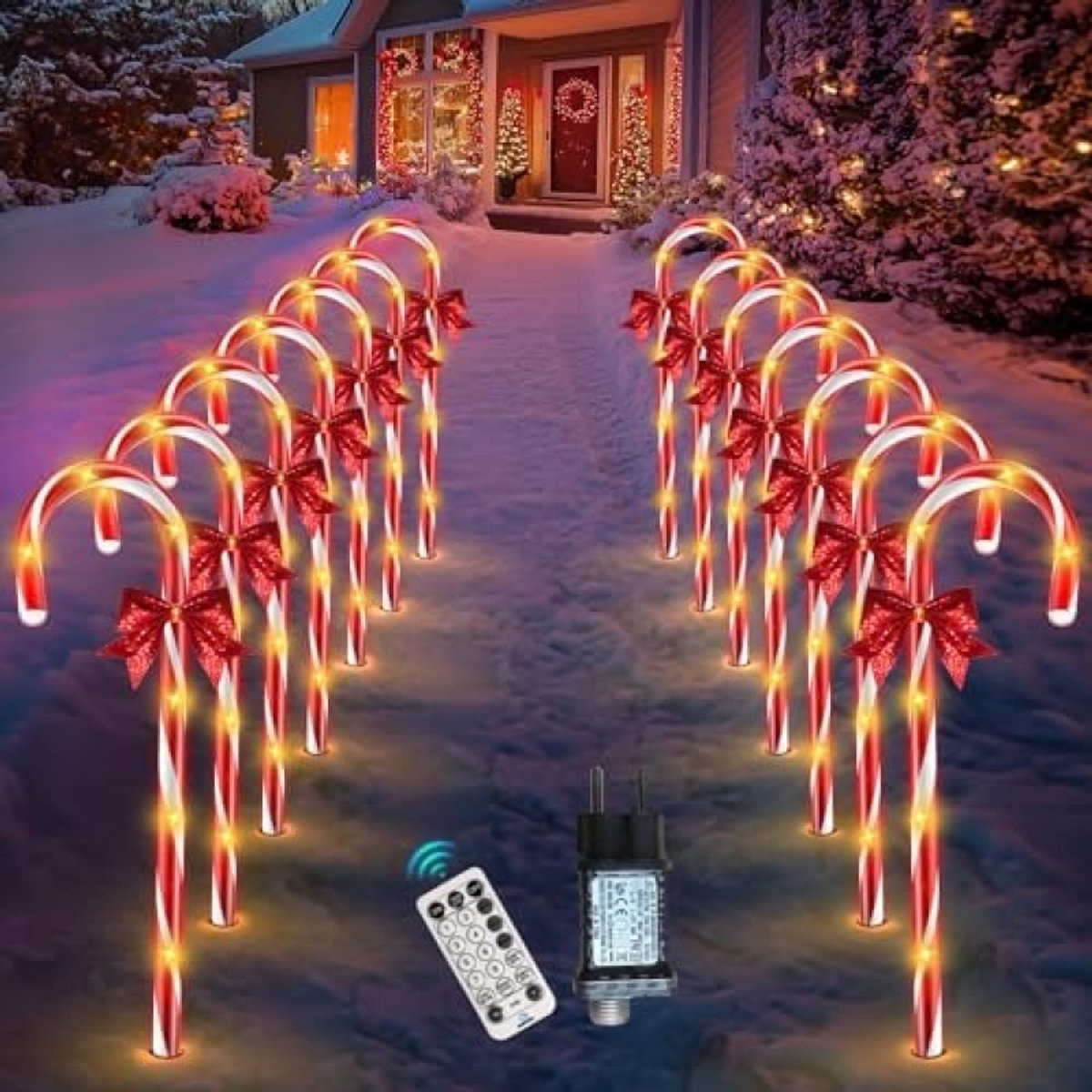 Feestelijke Suikerstok Verlichting voor Buiten - 14 Delen met Afstandsbediening