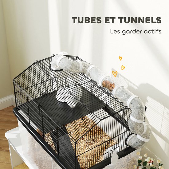 PawHut-Hamsterkooi-Staal-58x43x57cm-Zwart