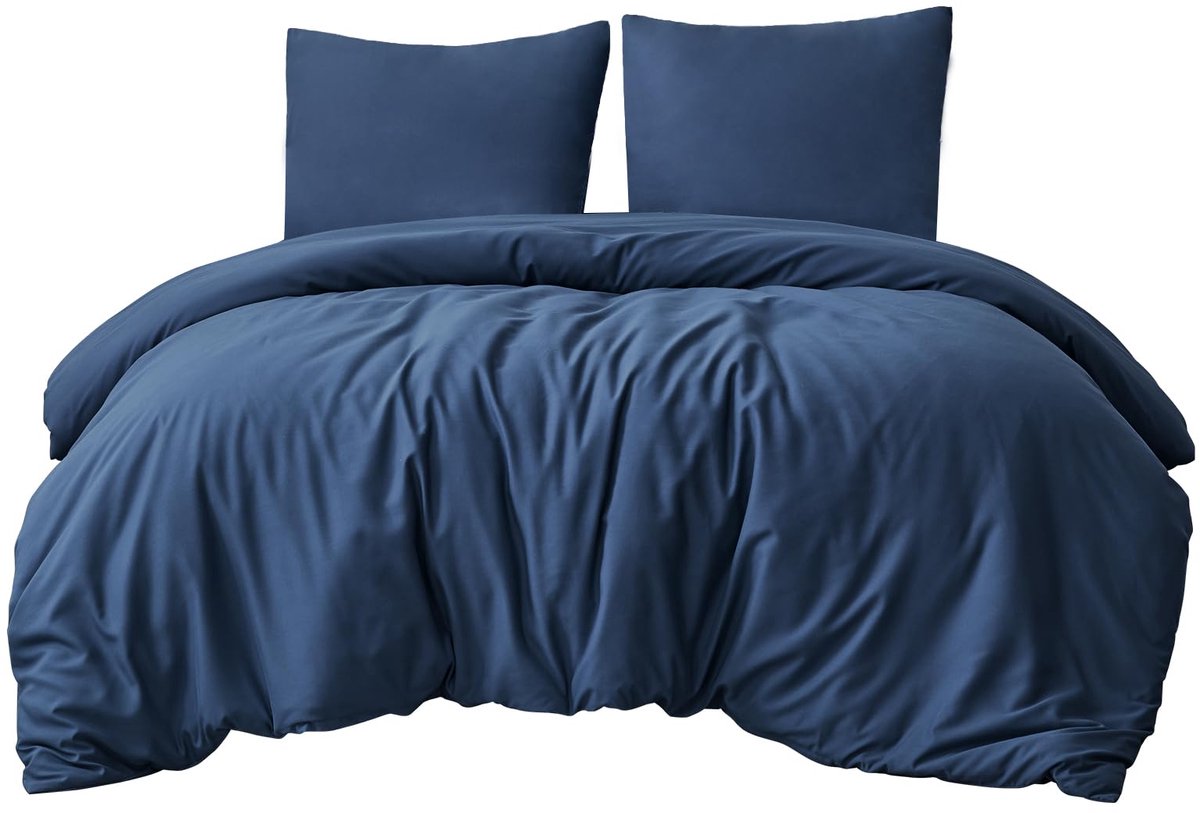 Unyqoos Comfortabele beddengoedset van microvezel in marineblauw met ritssluiting