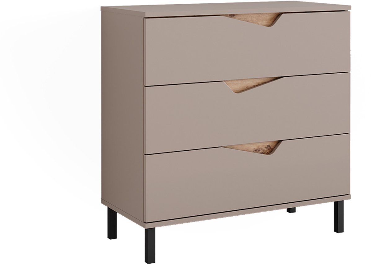 Vicco Marelle Dressoir – 80 x 81.2 cm met 3 laden Grijs/Artisan Grijs/Artisanaal eiken