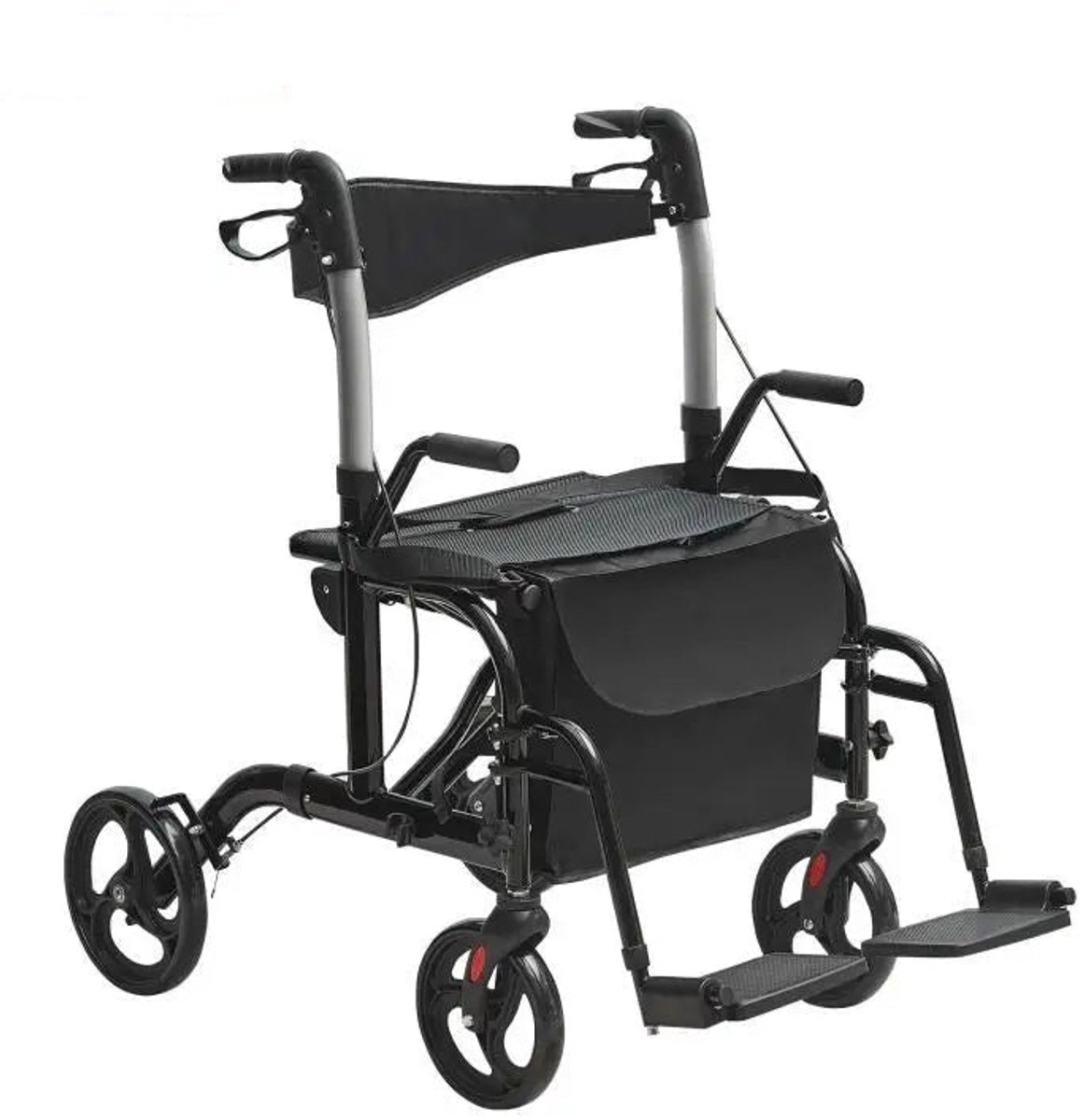 Rollator-Rolstoel Lichtgewicht Opvouwbaar - Rolstoel Opvouwbaar - 2 in 1 - Wandelaar en Rolstoel - Aluminium Mobiliteit Wandelaar voor Senioren - Rood