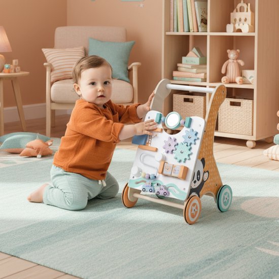 sun baby Babyspel en loopwagen - Wit, loopwagen speelbord met interactief speelgoedwielen, rubber, voor kinderen 12-36 maanden — afbeelding 2