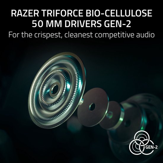 Close-up van Razer TriForce Bio-cellulose 50 mm drivers Gen-2.
