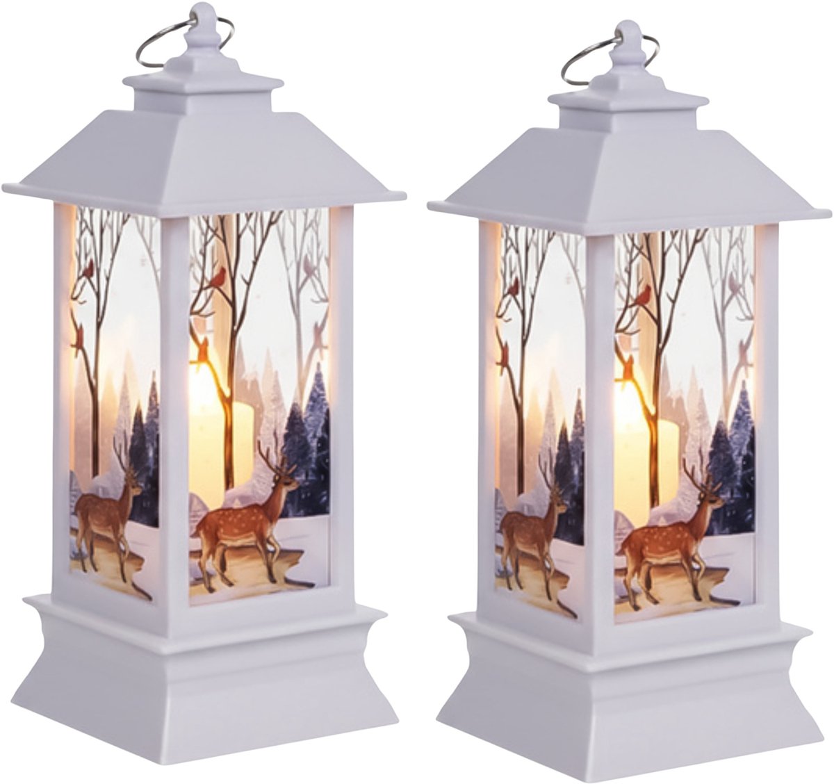Ruhhy Kerstlantaarn - 2x - wit - 12 x 5 cm - kunststof - LED licht - lantaarn - kerst - kerstlicht