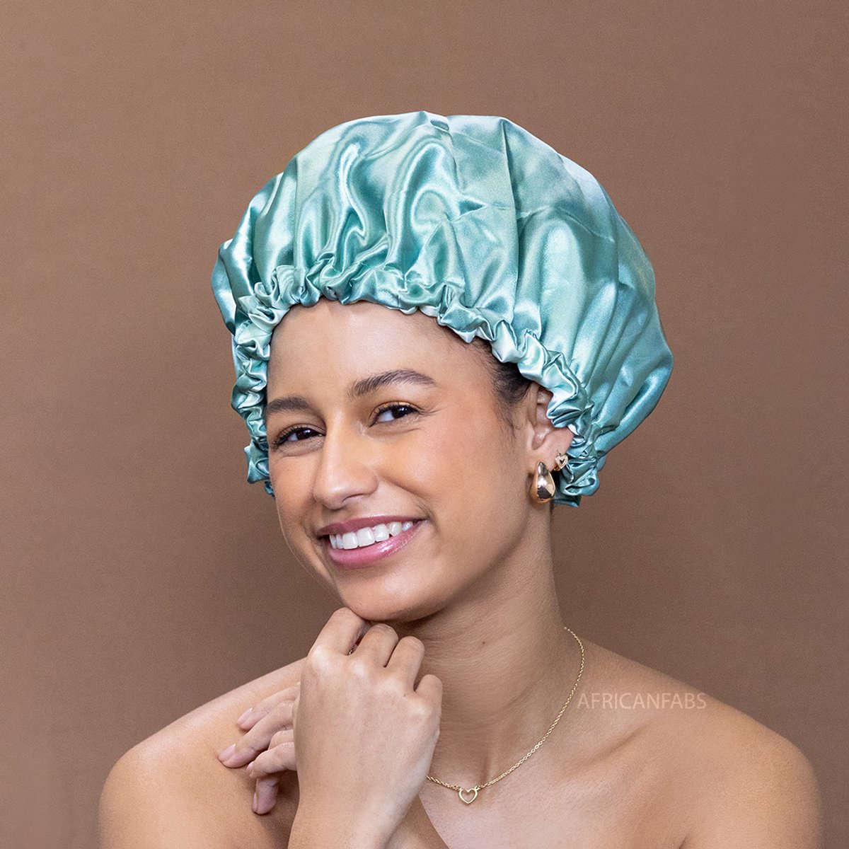 Satijnen slaapmuts – Verstelbare Bonnet van dubbellaags Satijn – Mintgroen – AfricanFabs®