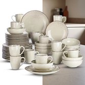 Luxe Serviesset – 48 delig – 12 persoons – Keramisch - Bordenset – Dinner platen – Dessertborden - Mokken - Kommen - Beige