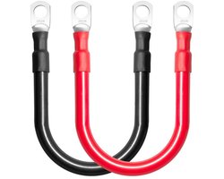 EXCITAT Accukabels - 12V auto-accu startkabels - Rode en zwarte koperdraden - Met M10 ringklemmen - Geschikt voor auto's, vrachtwagens, motoren, zonnepanelen, campers en maritieme aardingsdraden - 35 mm² - 2 AWG - 2 draden