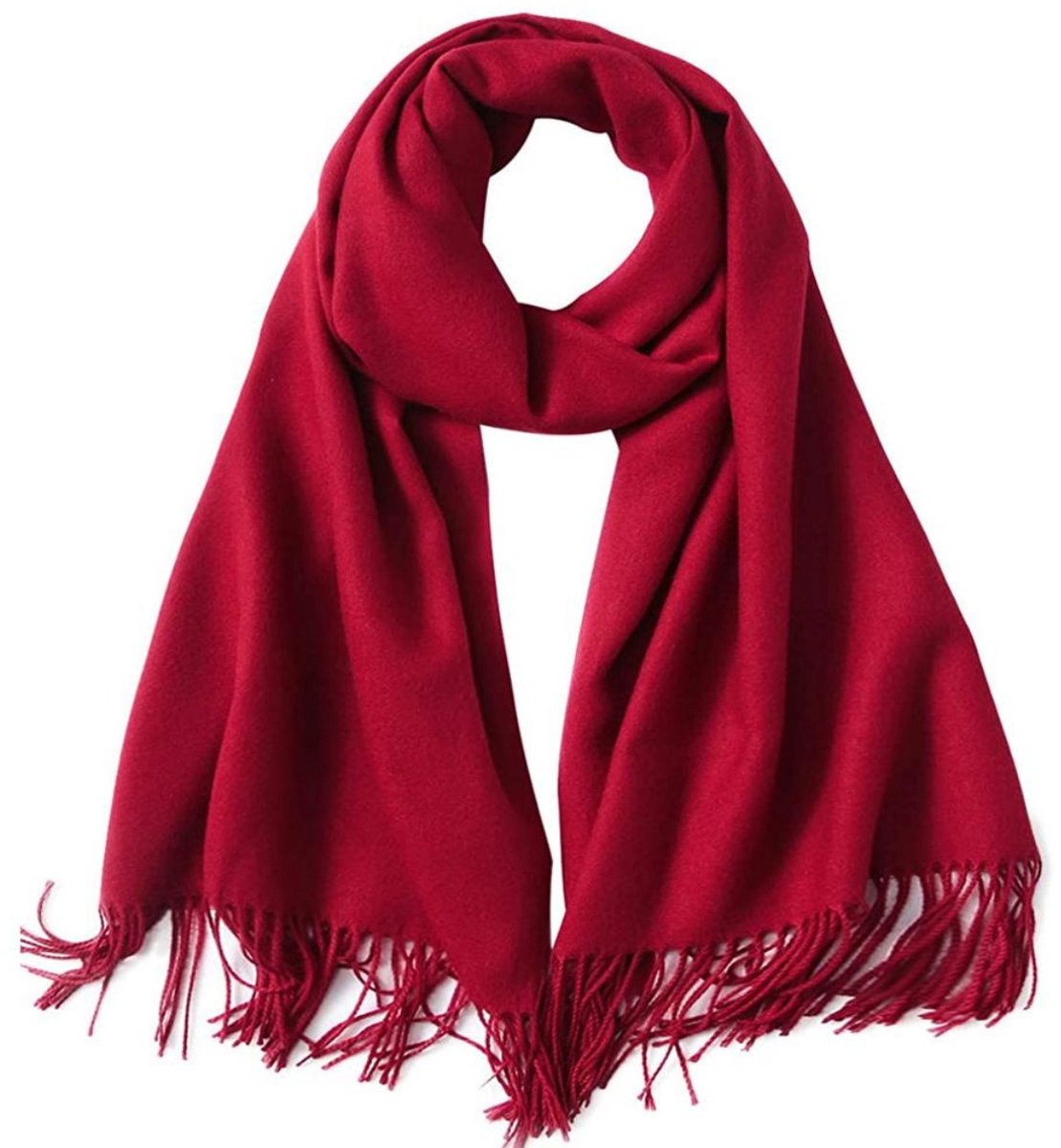 EXCITAT Warme sjaal voor dames in de herfst/winter - Sjaal met kwastjes - Geschikt om te combineren met avondjurken - Sjaal - Wintersjaal - Herbruikbaar - Rood