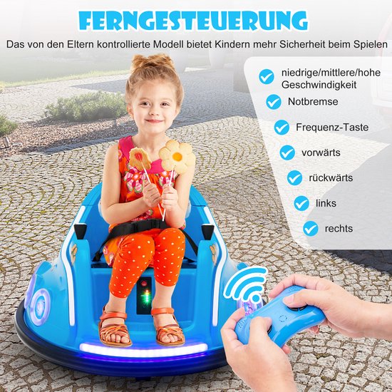 COSTWAY 12 V botsauto voor kinderen, 360 graden rotatie, elektrische bumper auto met muziek en verlichting, incl. 2,4 GHz afstandsbediening, ideaal voor kinderen vanaf 3 jaar (rood