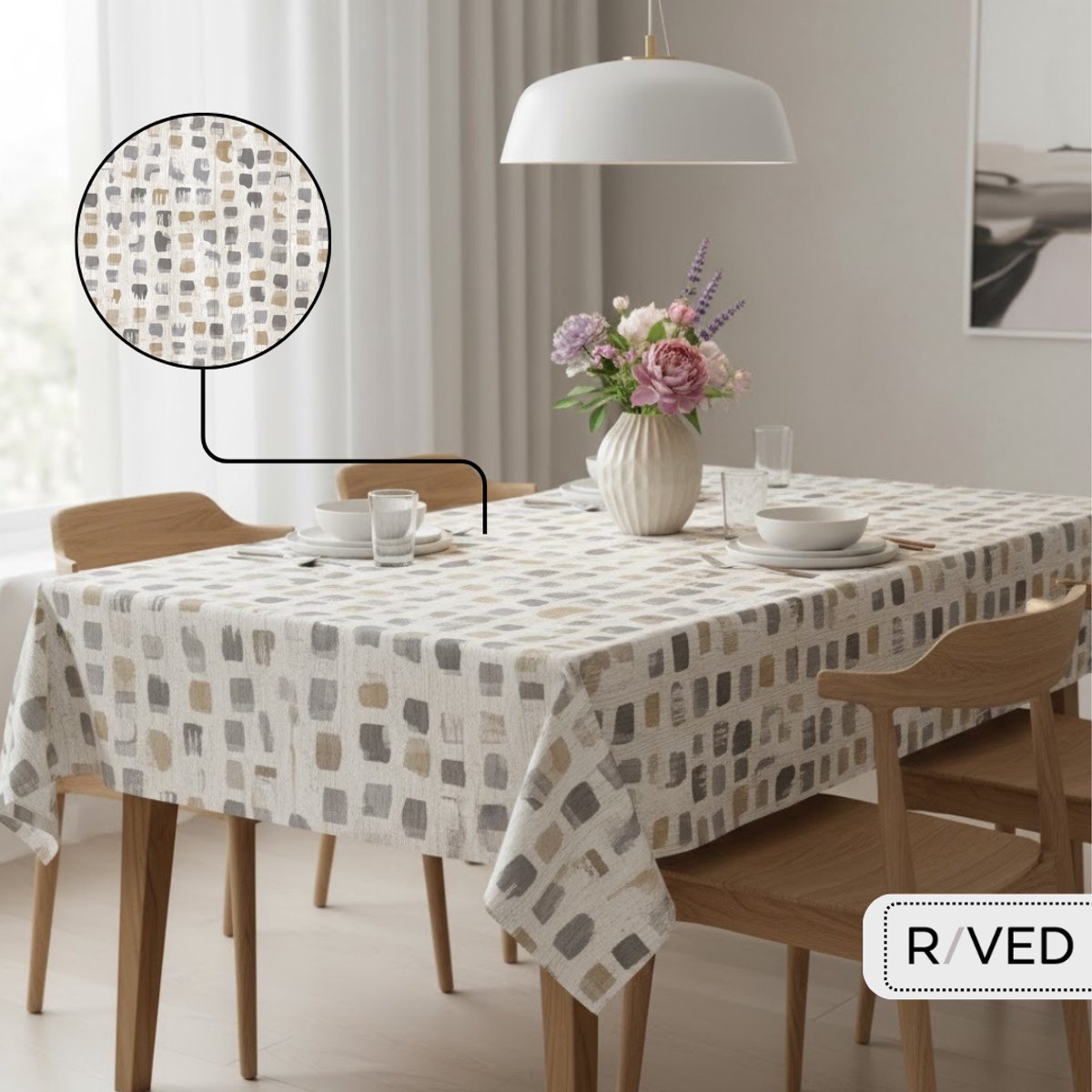 Raved Tafelzeil – 140 cm x 290 cm – Vierkantjes Bruin – PVC – Afwasbaar