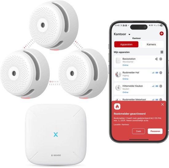 X-Sense Link+ Pro Slimme Rookmelder bundel - 3 XS01-M Rookmelders en SBS50 Base Station - Werkt via app - WiFi gateway - Draadloos RF koppelbaar - Brandalarm - Smart home