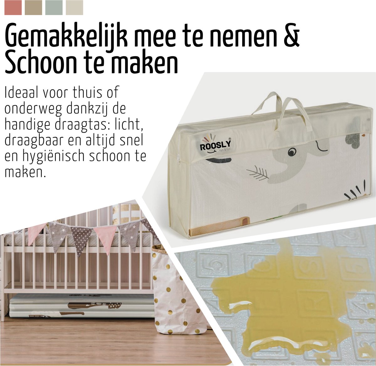 Roosly Speelmat Baby - Speelkleed Baby - Inclusief Opbergtas - babygym - kruipmat - playmat - Dubbelzijdig en opvouwbare Foam XPE 180 x 200 cm - speelgoed - Veilig & Zacht - model Safari — afbeelding 3