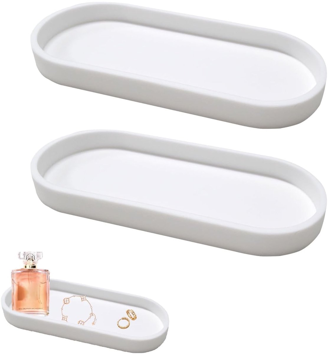 Unyqoos® Set van twee stijlvolle ovale dienbladen voor badkamer en make-uptafel