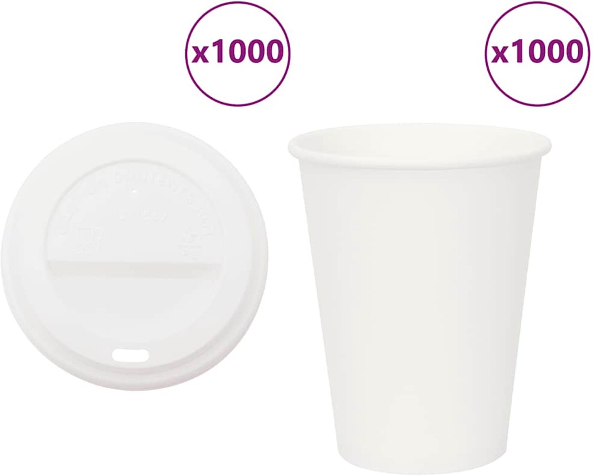 vidaXL - Papieren - koffiekopjes - met - deksel - 1000 - st - 12oz - 300 - ml