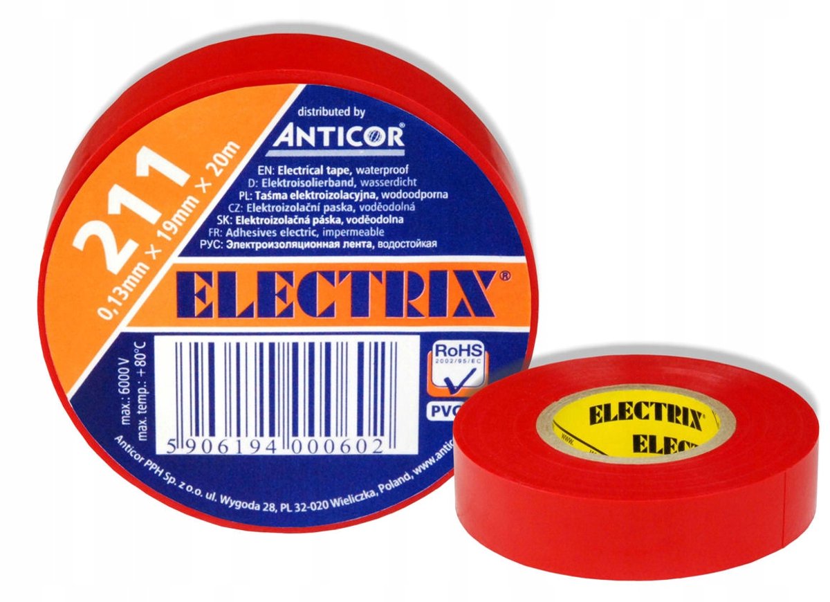 Anticor Electrix 211 PVC Isolatietape Rood 19mm x 20m