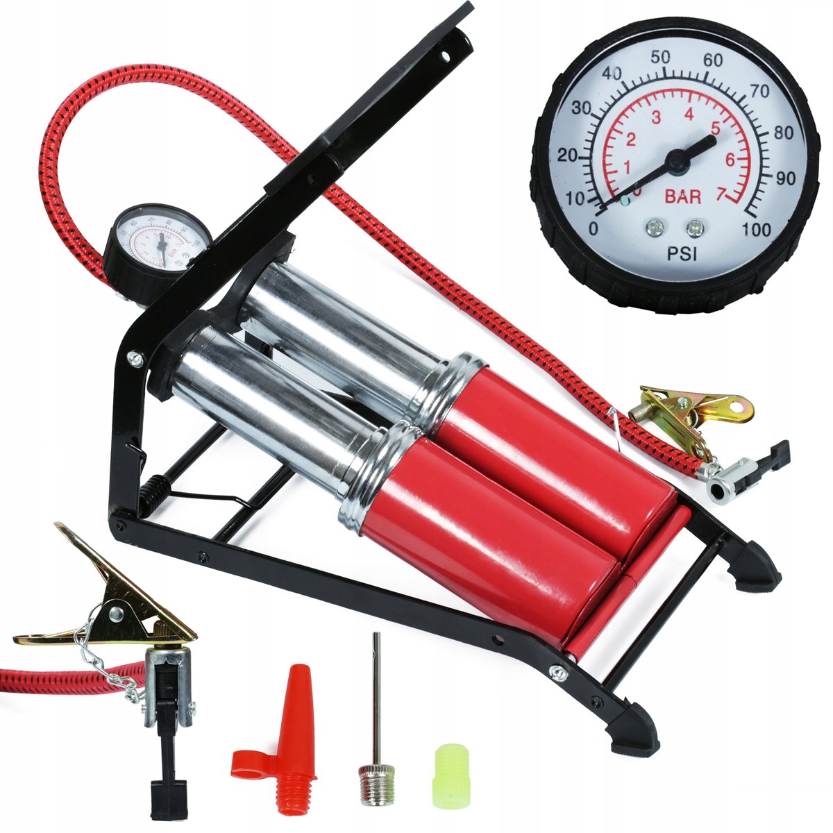 Dubbele Fietspomp met Manometer - Voor Auto, Fiets & Matras