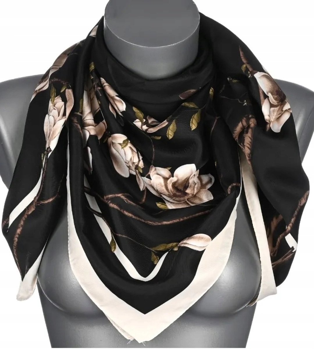 Dames Sjaal Zijde Bloemen 90x90cm Zwart Cadeau