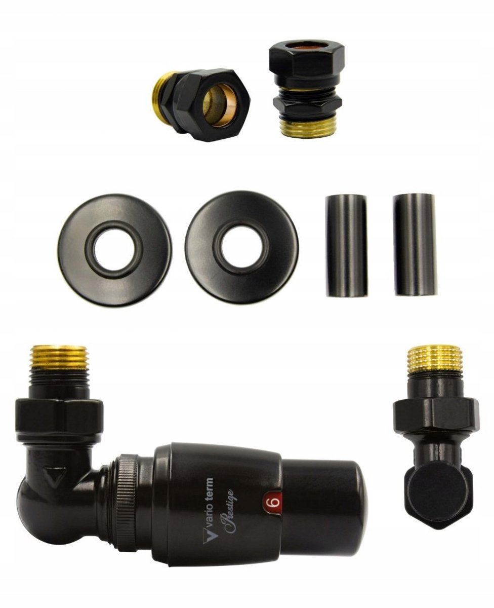 Master thermostaat set zwart mat, links, Cu AiO, 15mm