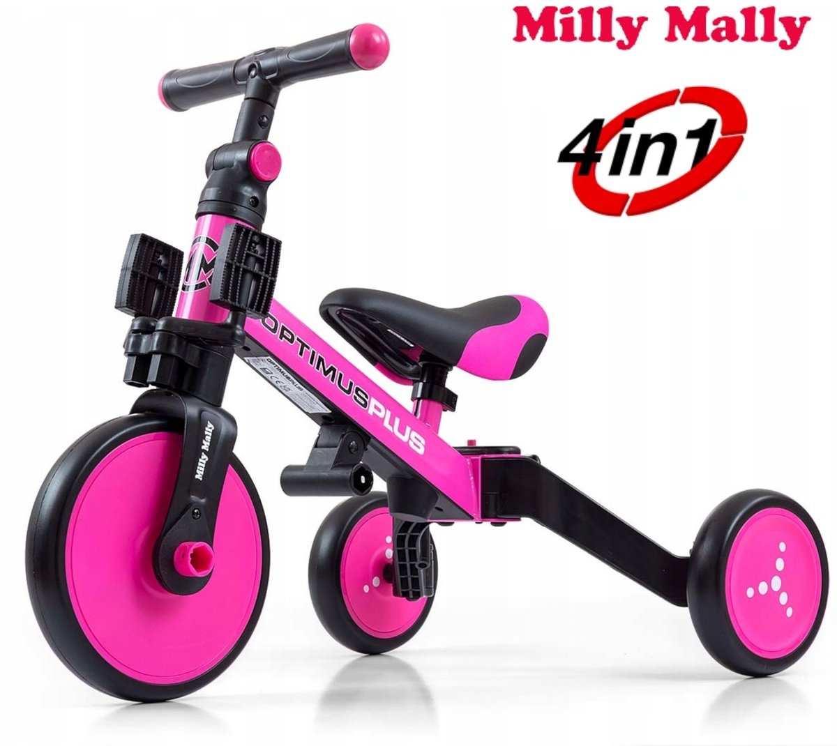 Milly Mally Optimus Plus Loopfiets/Driewieler 4-in-1 Roze