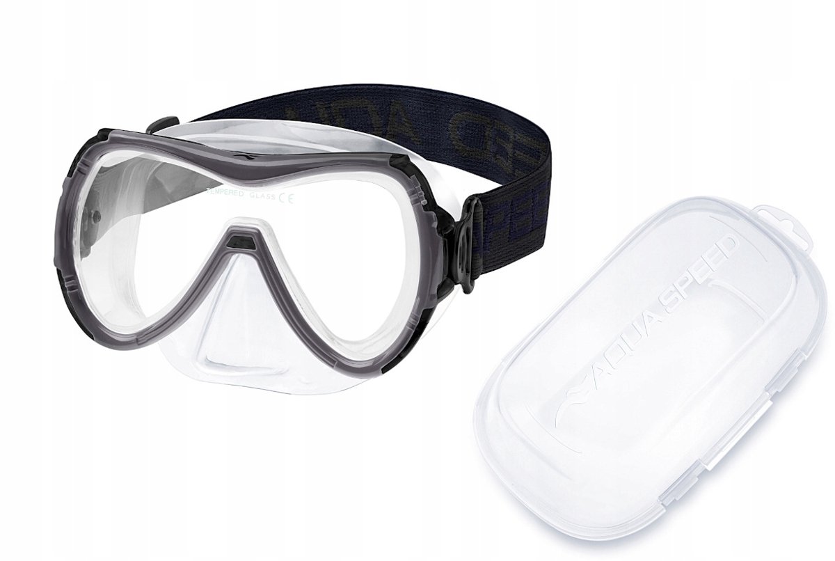 Aqua Speed Ray FS Duikmasker Zwart - 180° Zicht, Gehard Glas
