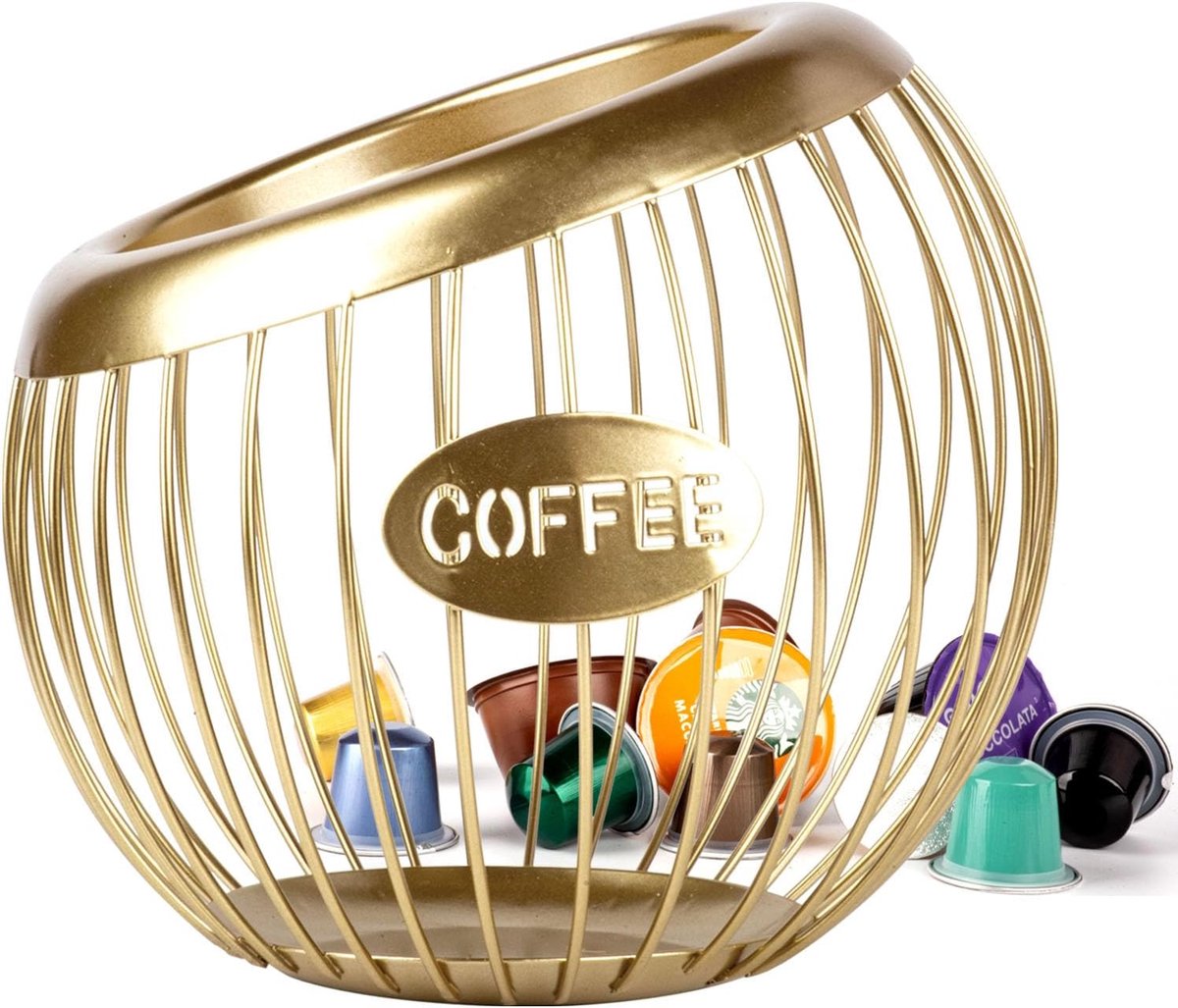 Koffiecapsule mand - koffiecapsule houder - opslag voor koffiepods en fruit - goud