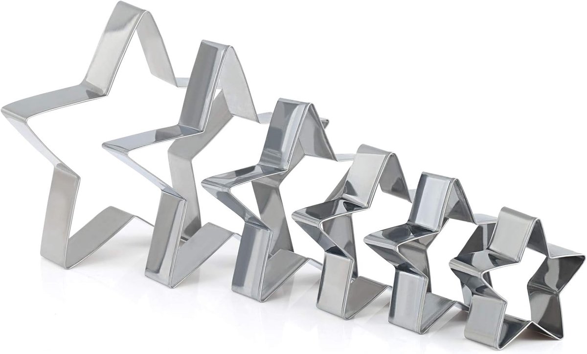 6 x cookie cutters ster set - voor biscuits - koekjes - taartdecoraties