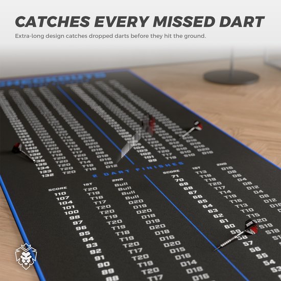 KOTO Check Out Tapijt Blauw 285 x 80 cm, Incl. Score-indicatie & Oche Professionele Dartmat, Bescherming Vloer & Dartpijlen, Dart Mat van KOTO — afbeelding 4