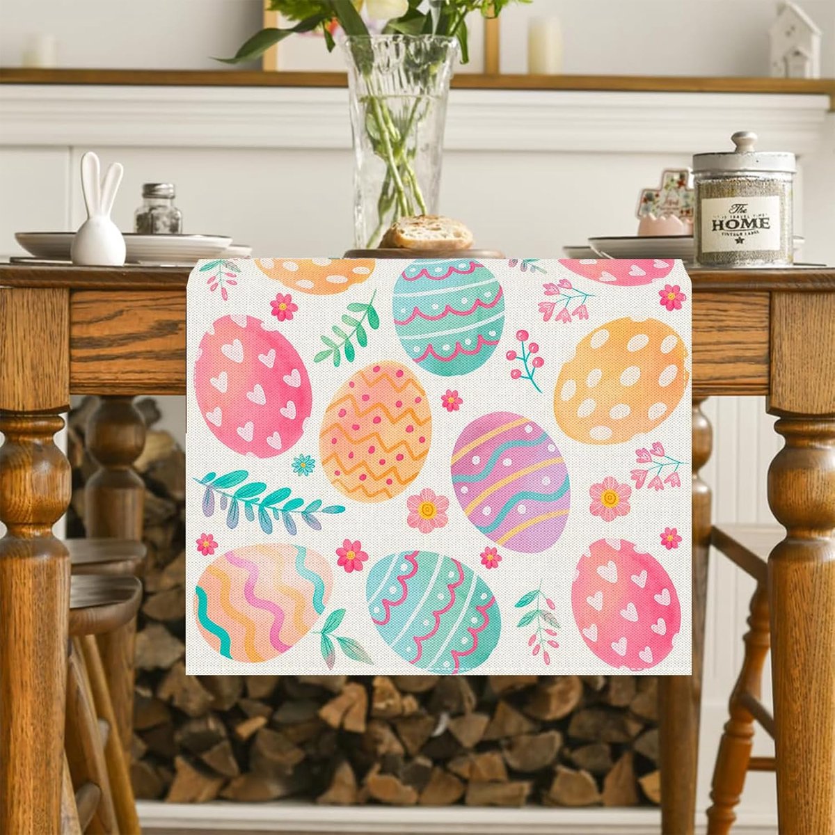Easter Pattern Table Runner - 183 x 33 cm - Gekleurde Tafelkleed met Eieren Patroon voor Lente Dagen - Thuisfeest - Keuken - Haard - Eetkamer Decor