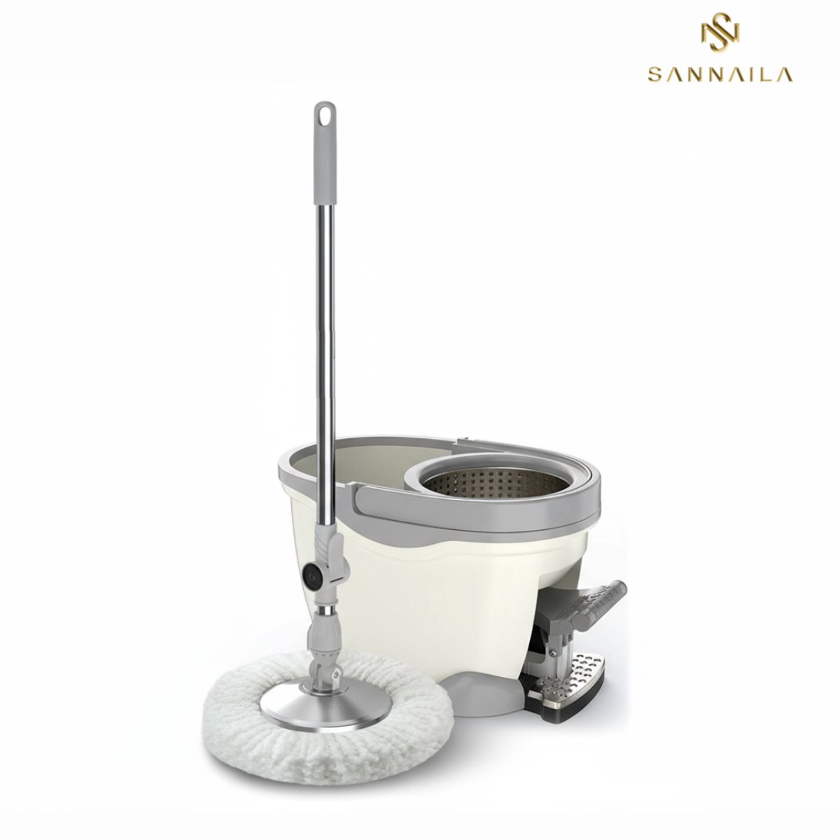 Sannaila Dweilset met Emmer & Uitwringer – Microvezel Dweil met 360° Draaibare Kop – Zelfreinigend Centrifugesysteem – Ergonomisch & Compact – Voor Alle Vloertypes