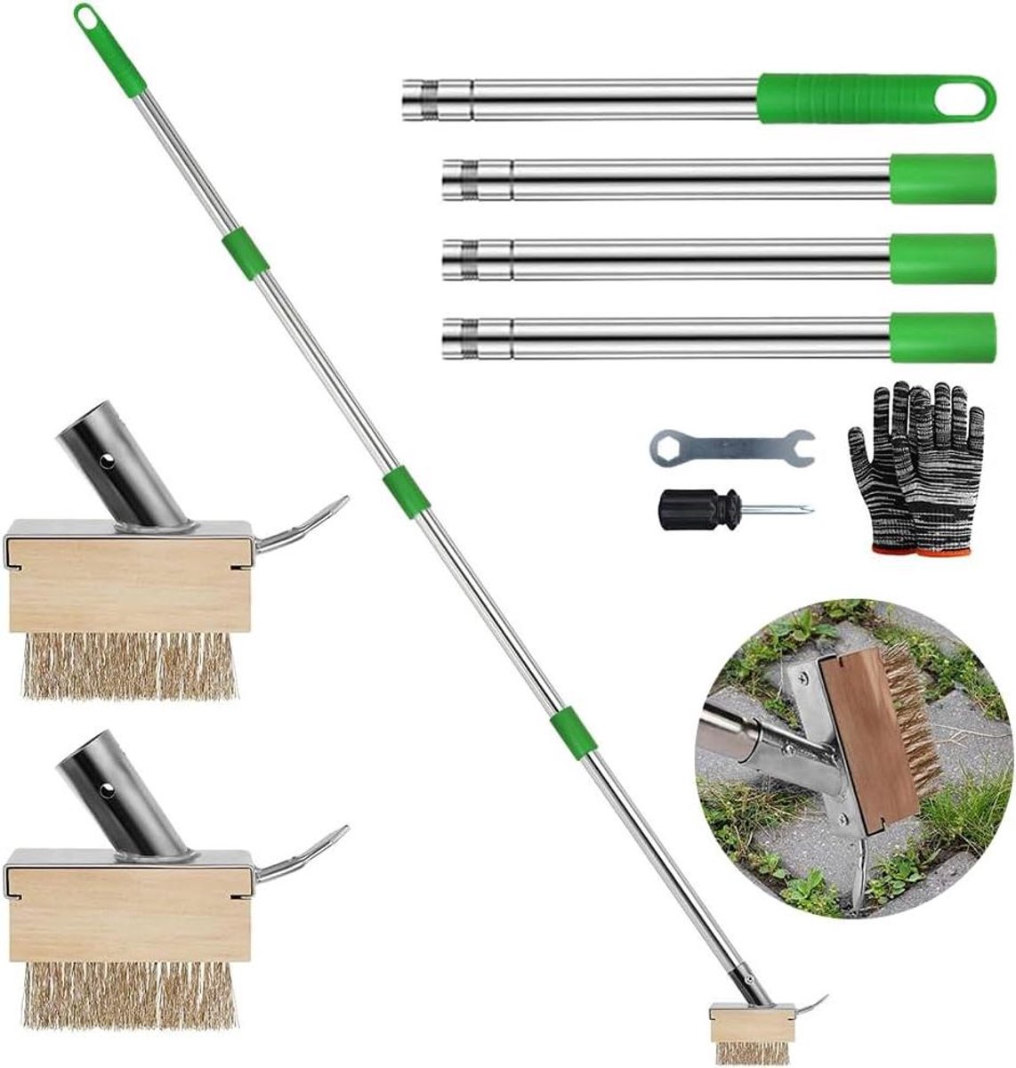 CSGoods - Onkruidborstel en Voegenkrabber Set voor Bestrating en Tuin - Effectief tegen Mos en Onkruid - Inclusief Steel - 2 Stuks