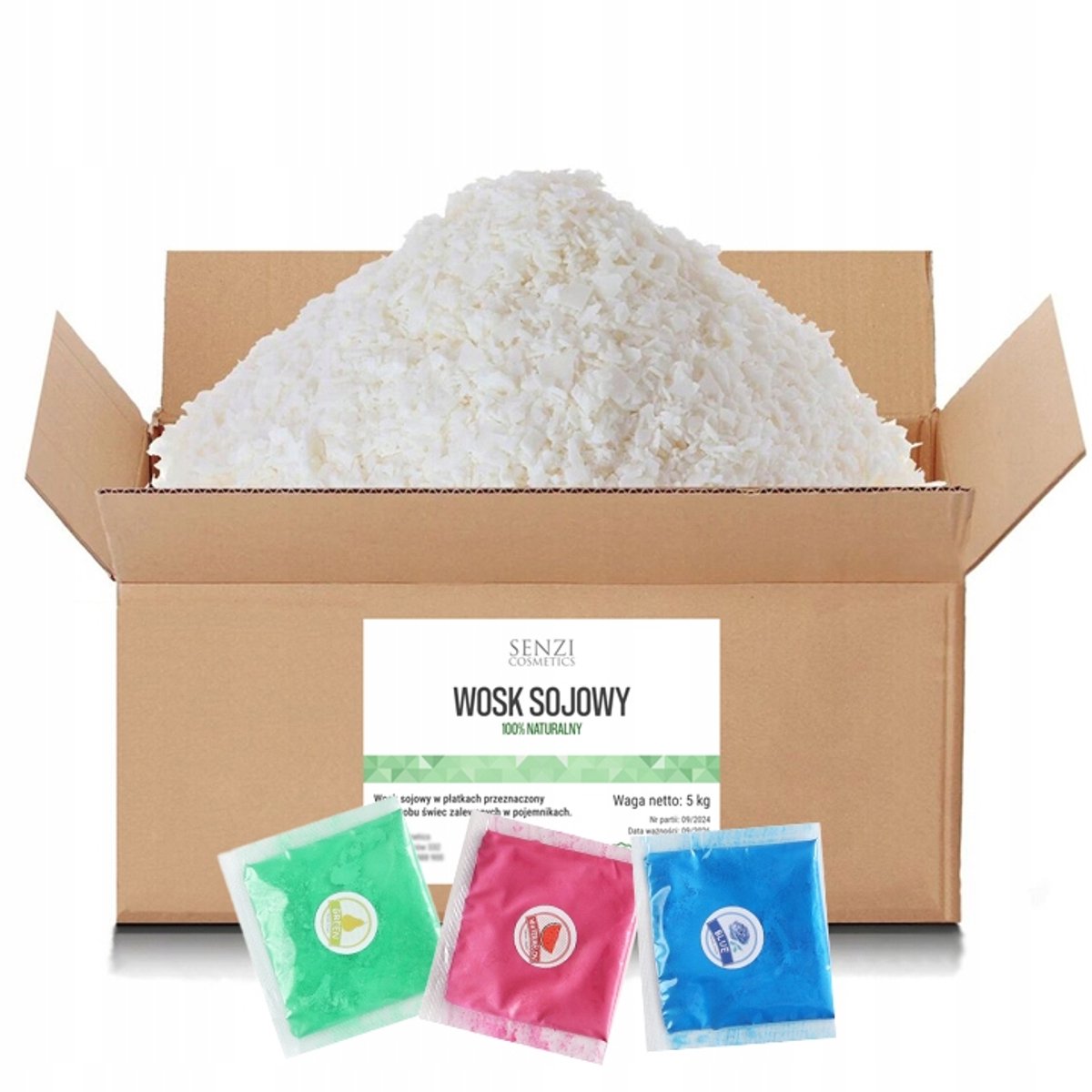 5kg Sojawax Vlokken + 3x5g Mika Kleurstof Set voor Kaarsen